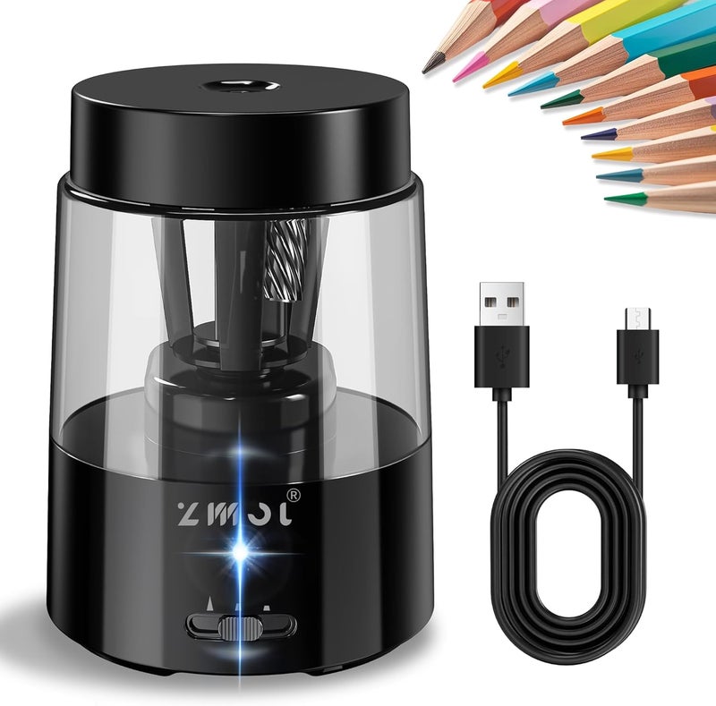 Zmol Electric Pencil Sharpener, Automatic Pencil Sharpeners Kids, Battery Rechargeable Pencil Sharpeners for Colored Pencils, Auto Stop, Suitable for No.2(6-8mm), School/Home - Image 1